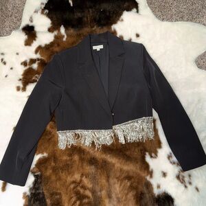 Gianni Bini Black Cropped blazer with rhinestone Fringe